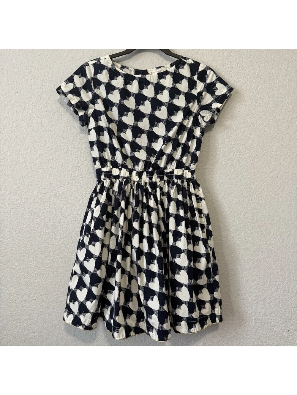 Crewcuts Girls Size 14 Navy White Heart Print Dress Short Sleeve J.Crew